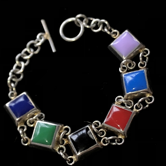 Vintage Mexico 925 Sterling Silver Multi-Stone Bracelet 7.25" - Picture 10 of 10